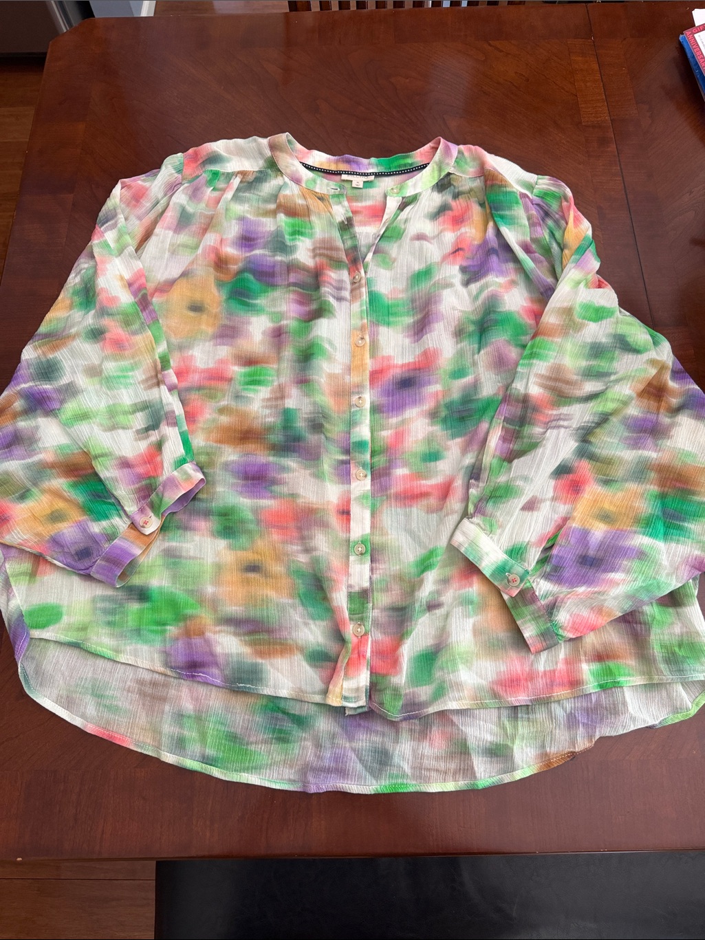 Pilcro Multi-Color Watercolor Button-Down Blouse